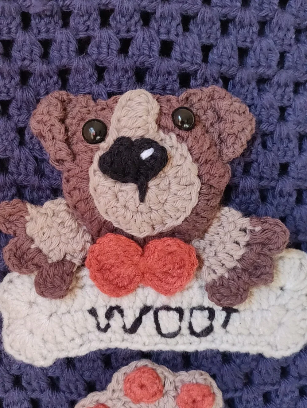 Handmade Crochet Dog Scarf - Navy with Dog Applique - 100% Cotton